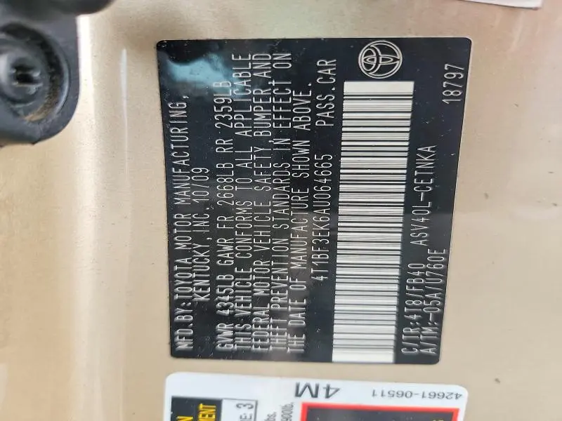 2010 TOYOTA CAMRY LE  