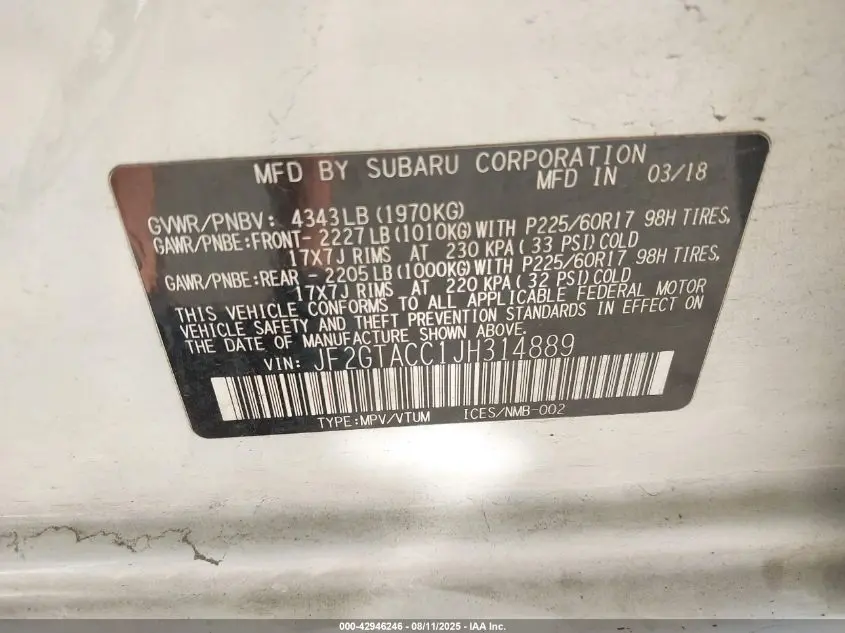2018 SUBARU CROSSTREK 2.0I PREMIUM
