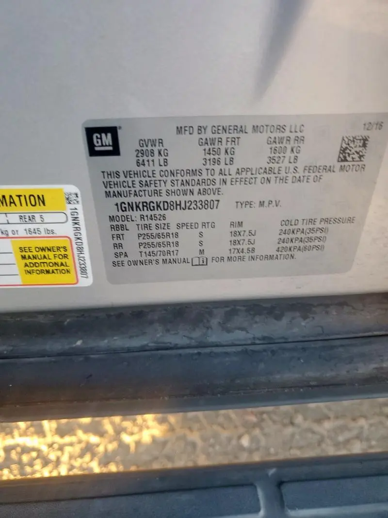 2017 CHEVROLET TRAVERSE LT  