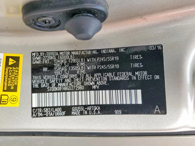 2016 TOYOTA HIGHLANDER LIMITED PLATINUM  