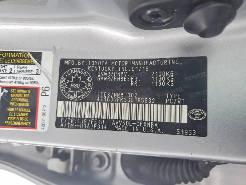 2016 TOYOTA CAMRY HYBRID  