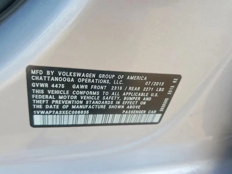 2014 VOLKSWAGEN PASSAT S  