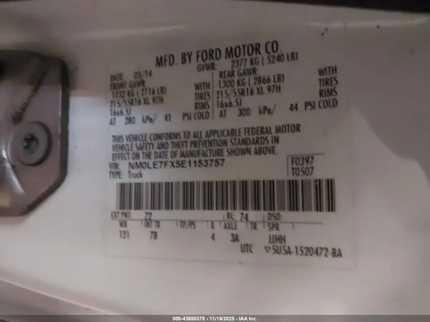 2014 FORD TRANSIT CONNECT XLT