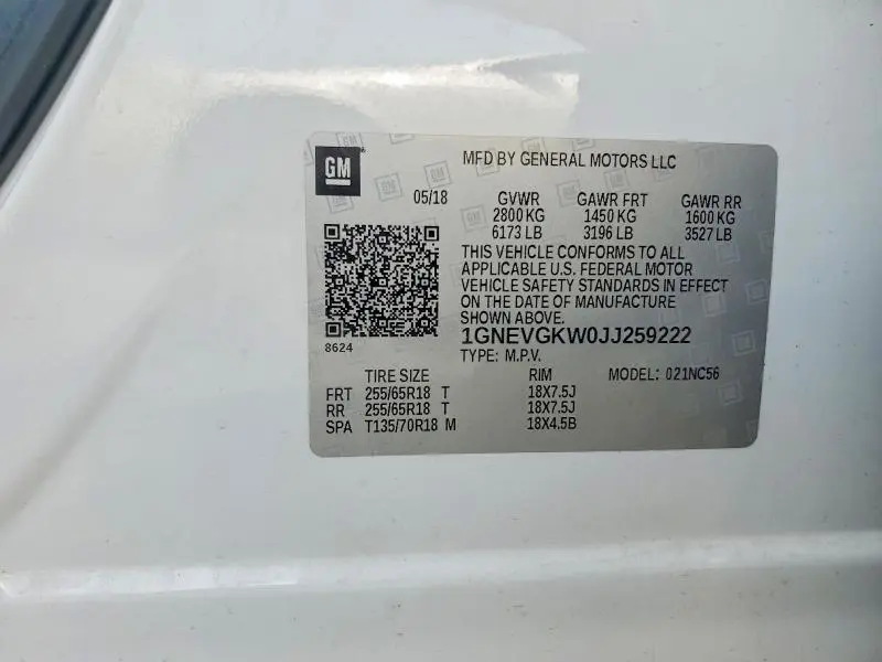 2018 CHEVROLET TRAVERSE LT  