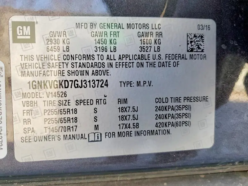 2016 CHEVROLET TRAVERSE LT  