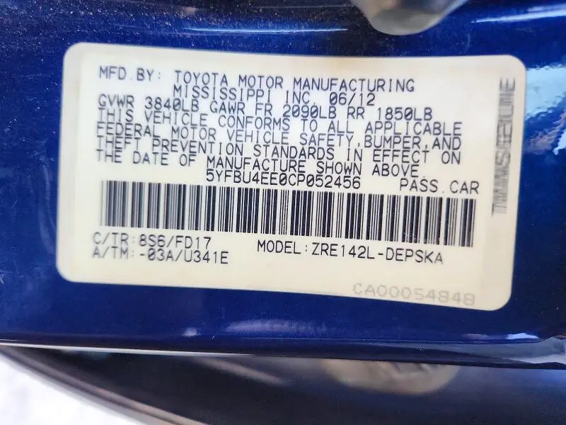 2012 TOYOTA COROLLA S  