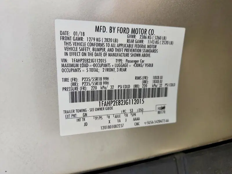 2018 FORD TAURUS SEL  