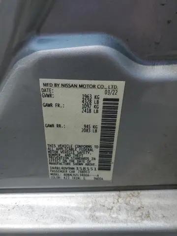 2022 NISSAN ALTIMA SV  