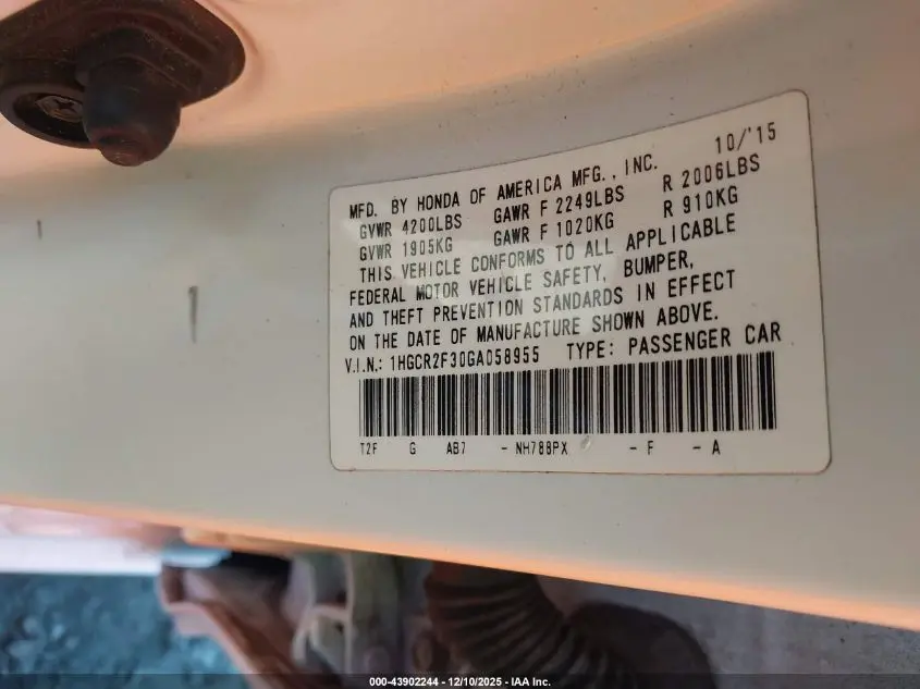 2016 HONDA ACCORD LX