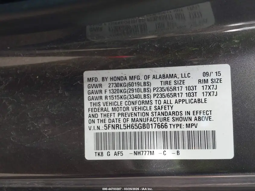 2016 HONDA ODYSSEY EX-L