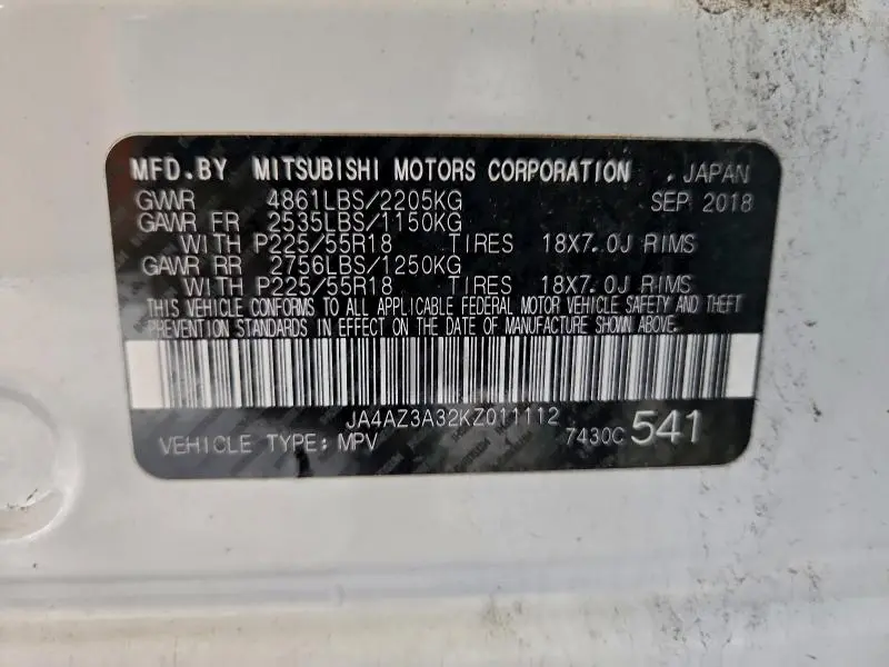 2019 MITSUBISHI OUTLANDER SE  