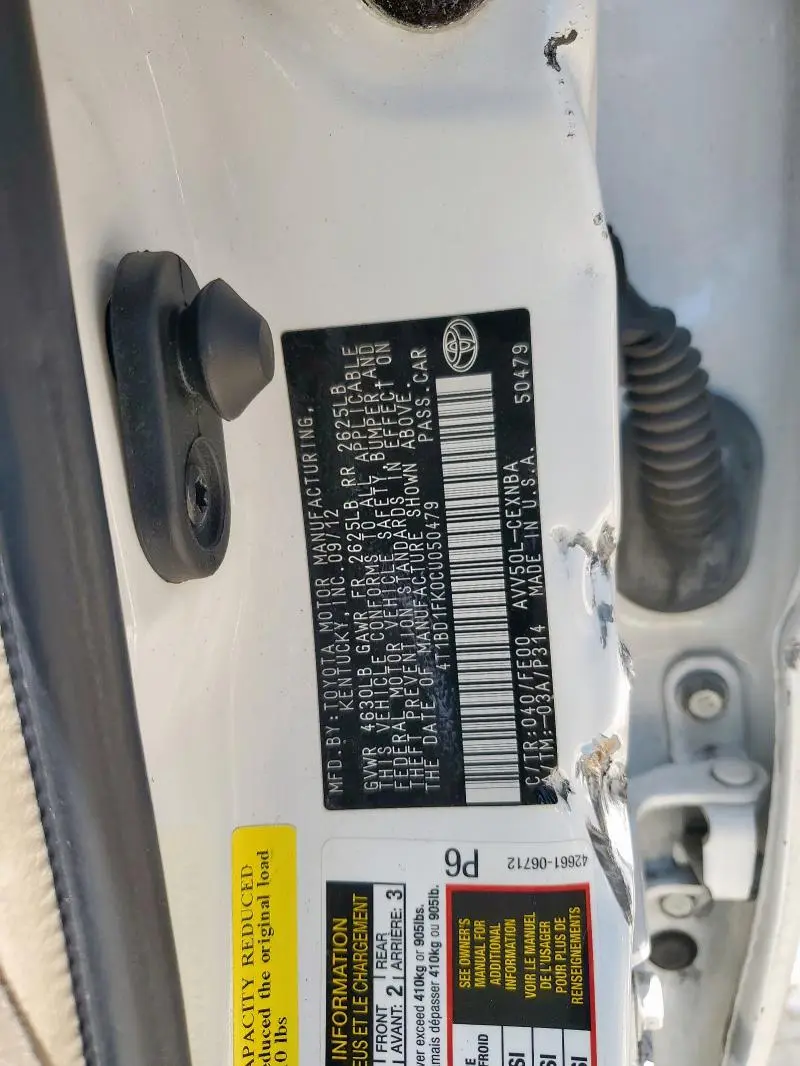 2012 TOYOTA CAMRY HYBRID  