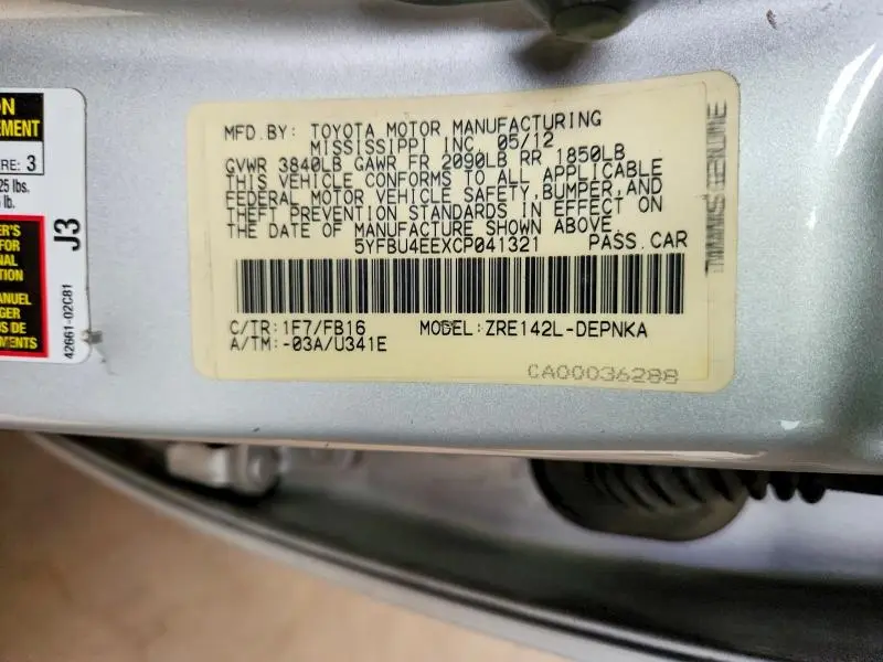 2012 TOYOTA COROLLA BASE  