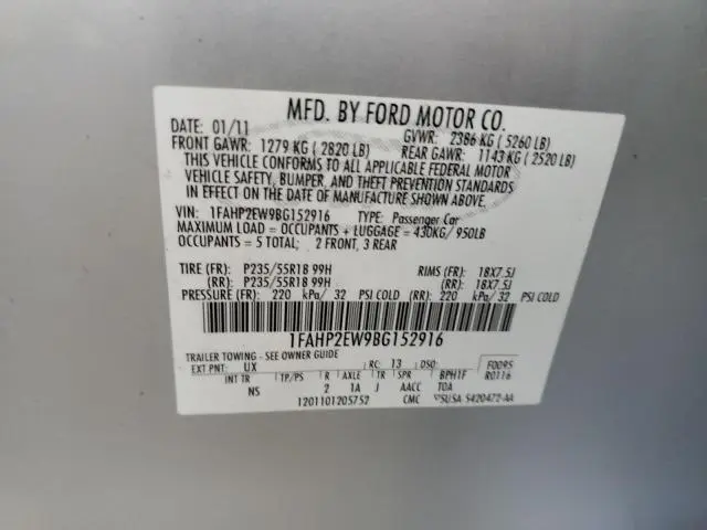 2011 FORD TAURUS SEL  