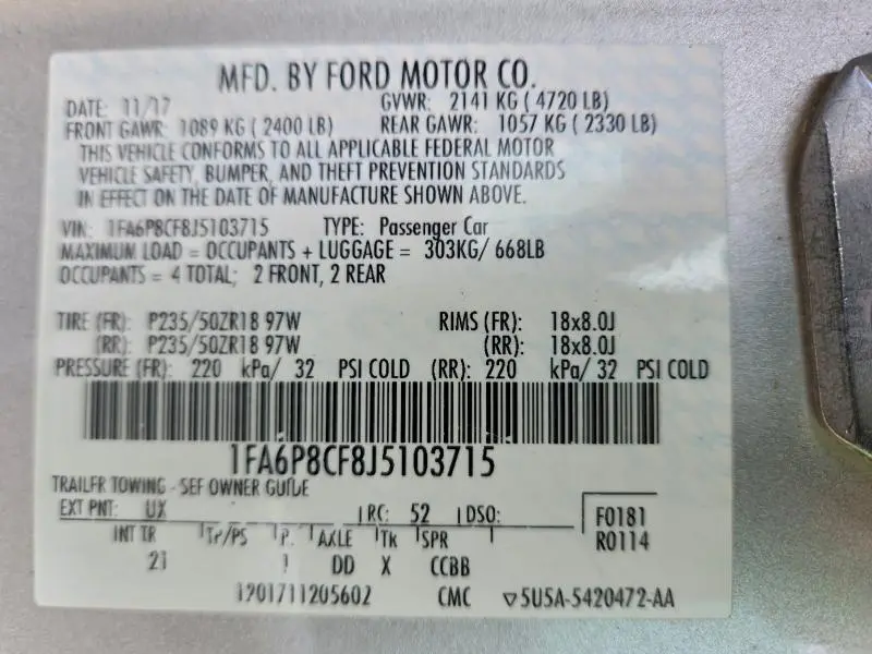 2018 FORD MUSTANG GT  