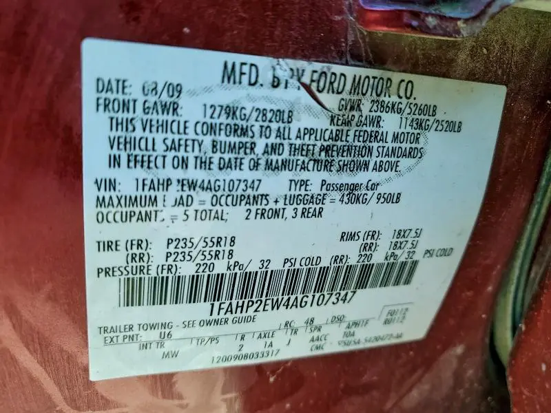 2010 FORD TAURUS SEL  