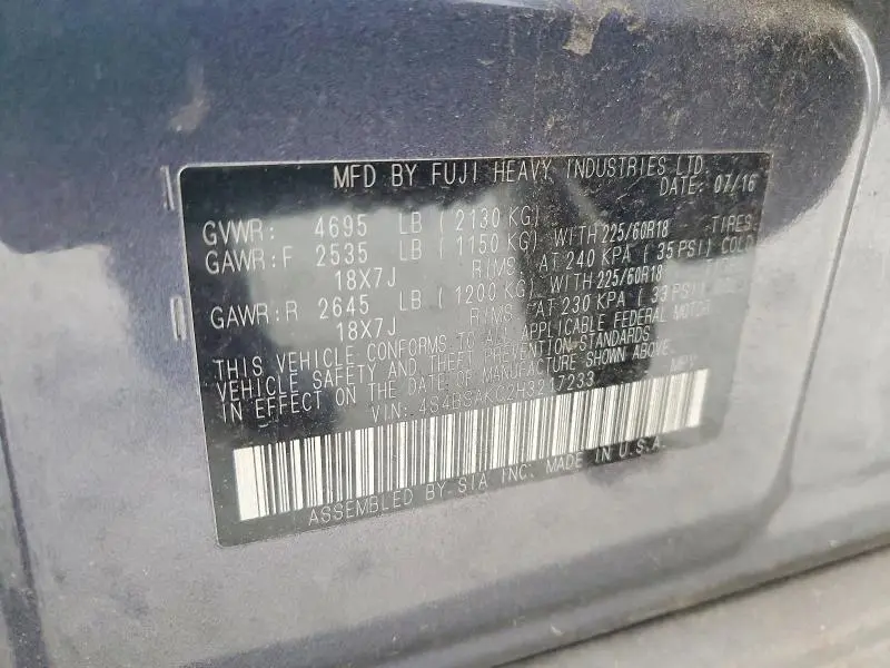 2017 SUBARU OUTBACK 2.5I LIMITED  