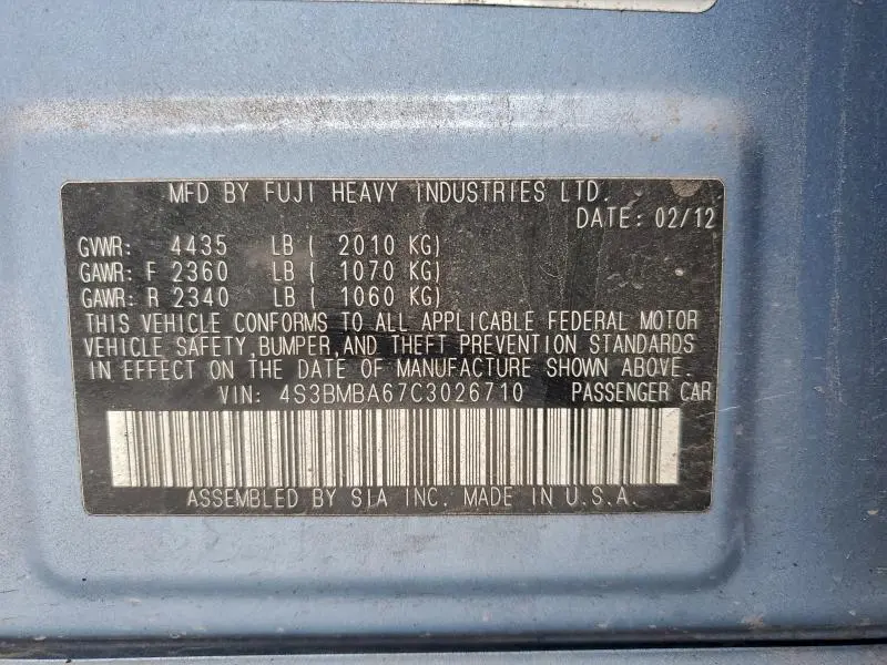 2012 SUBARU LEGACY 2.5I  