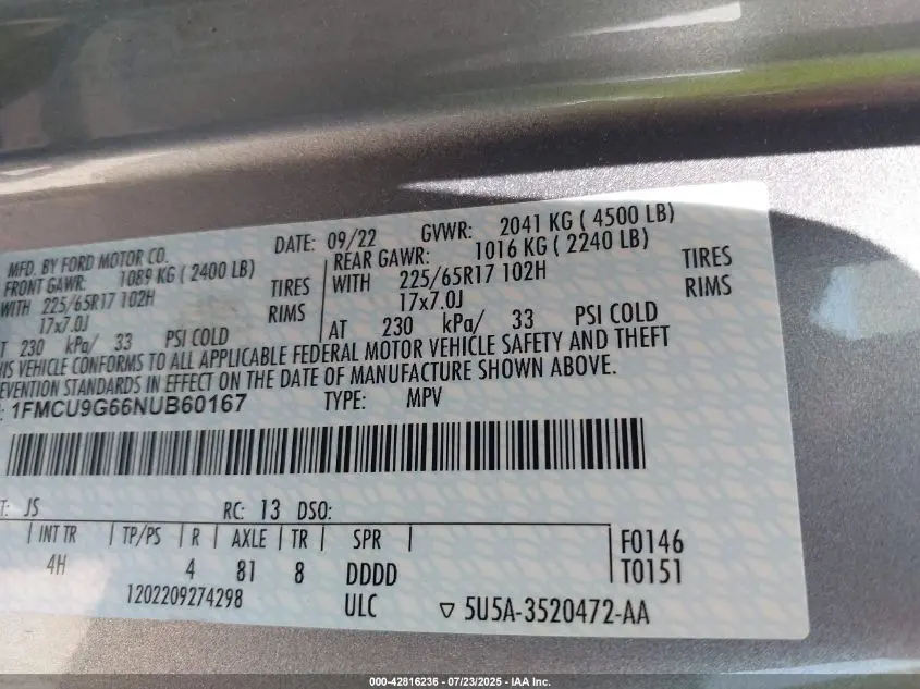 2022 FORD ESCAPE SE