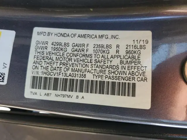 2020 HONDA ACCORD LX  