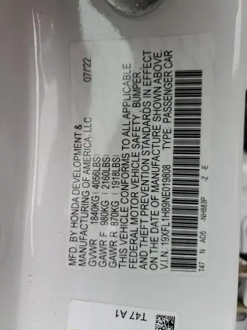 2022 HONDA CIVIC SPORT TOURING  