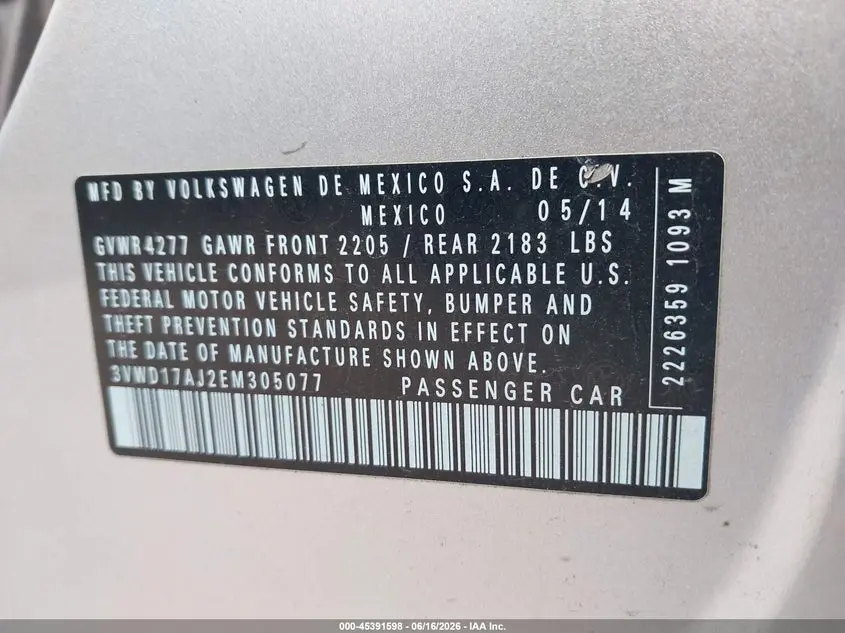 2014 VOLKSWAGEN JETTA 1.8T SE