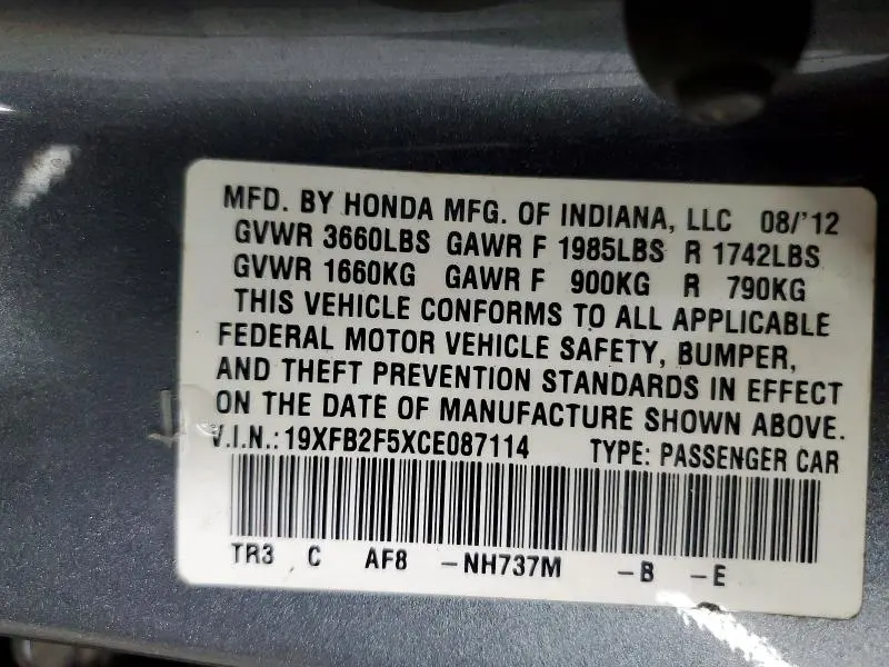 2012 HONDA CIVIC LX  
