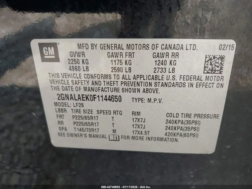 2015 CHEVROLET EQUINOX LS
