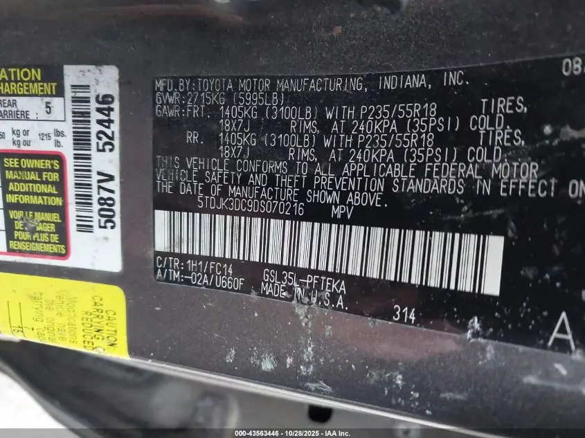 2013 TOYOTA SIENNA LE 7 PASSENGER