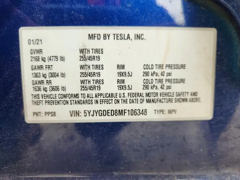 2021 TESLA MODEL Y   