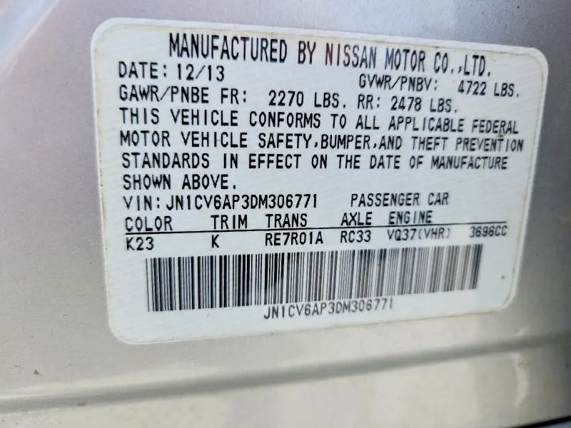 2013 INFINITI G37 BASE/JOURNEY/SPORT  