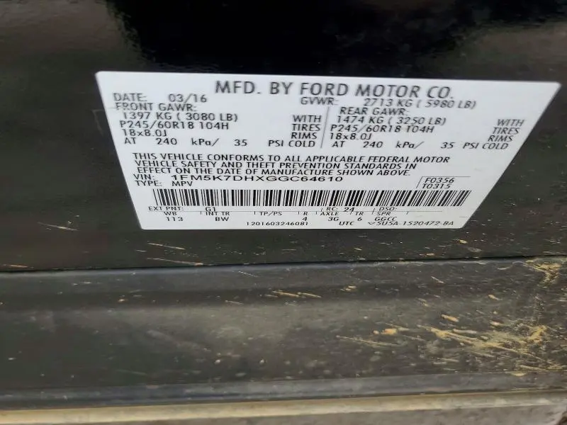 2016 FORD EXPLORER XLT  