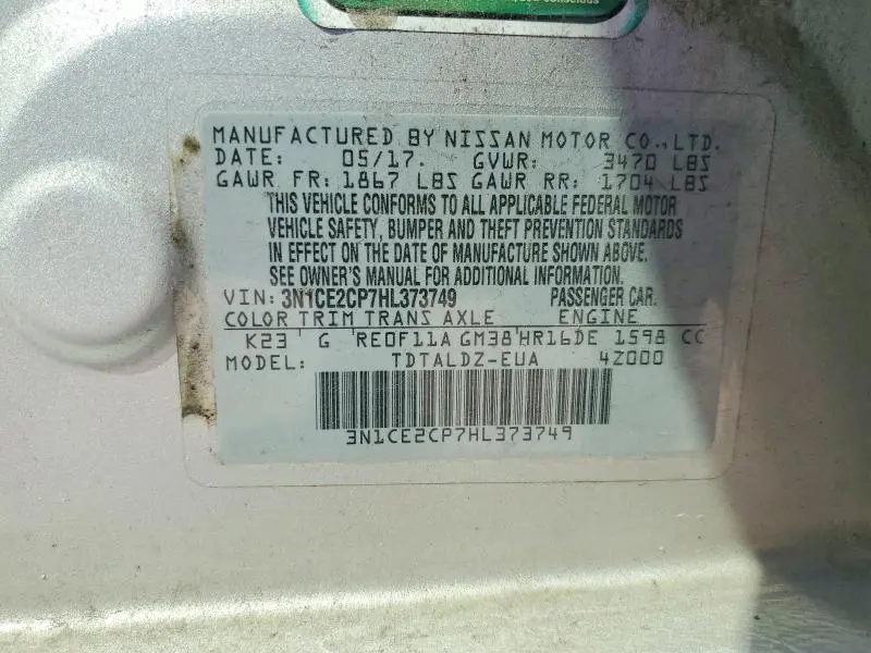 2017 NISSAN VERSA NOTE SV  