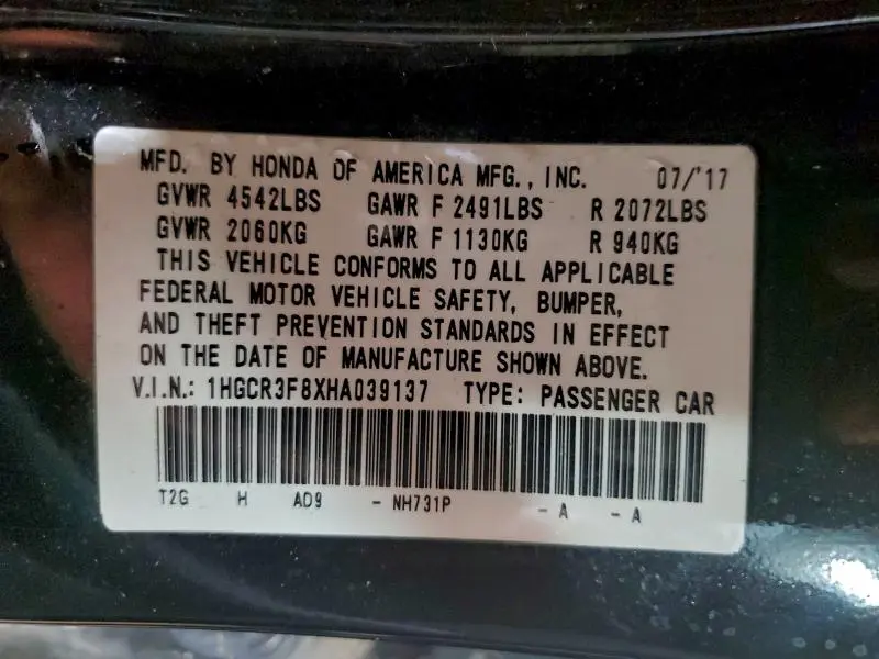 2017 HONDA ACCORD EXL  