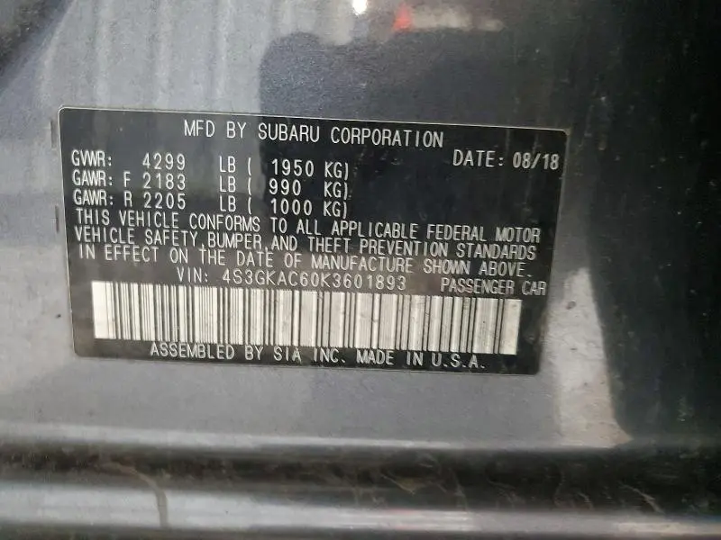 2019 SUBARU IMPREZA PREMIUM  