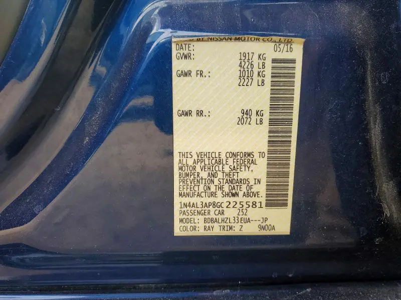 2016 NISSAN ALTIMA 2.5 SR  