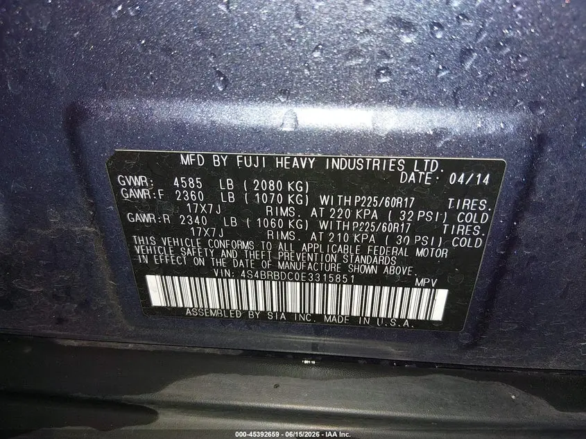 2014 SUBARU OUTBACK 2.5I PREMIUM