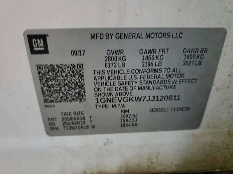 2018 CHEVROLET TRAVERSE LT  