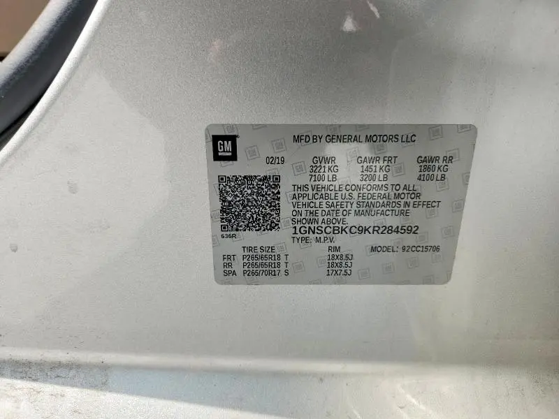 2019 CHEVROLET TAHOE C1500 LT  
