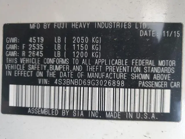 2016 SUBARU LEGACY 2.5I PREMIUM  