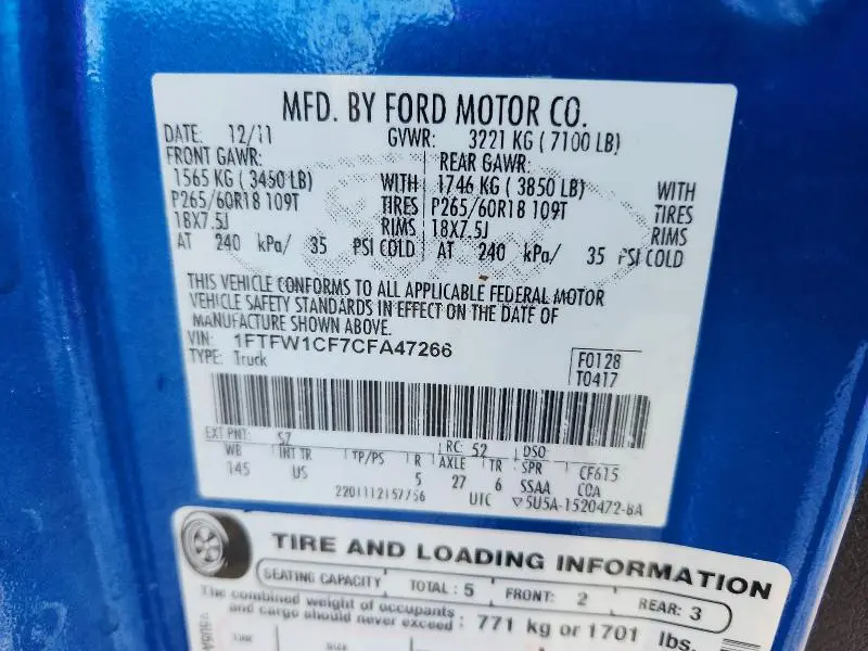 2012 FORD F150 SUPERCREW  
