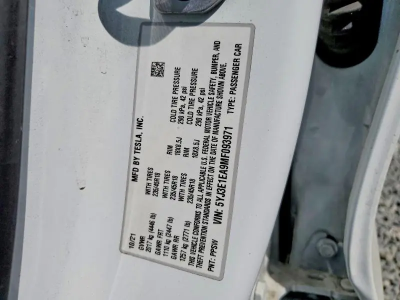 2021 TESLA MODEL 3   