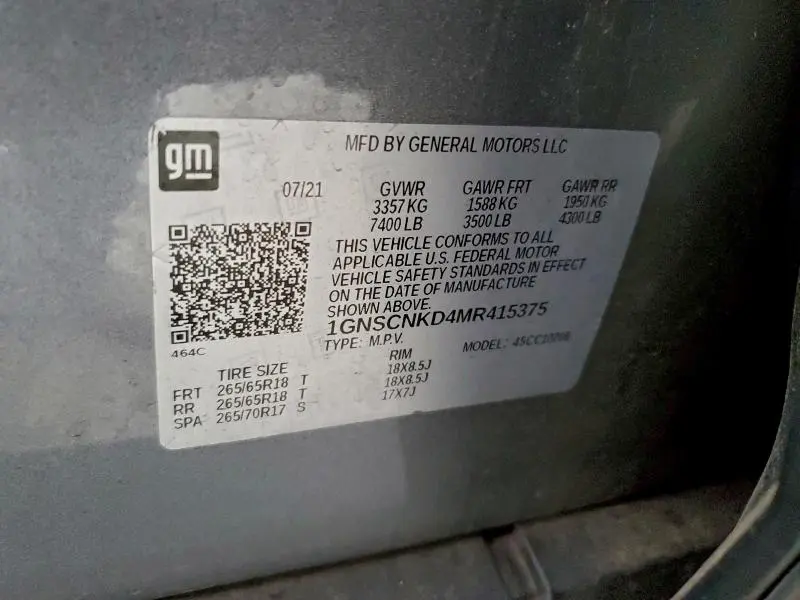 2021 CHEVROLET TAHOE C1500 LT  