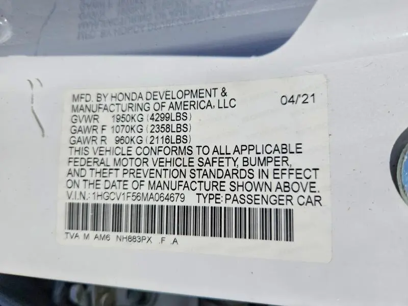 2021 HONDA ACCORD EXL  