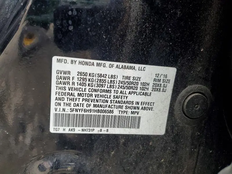 2017 HONDA PILOT TOURING  