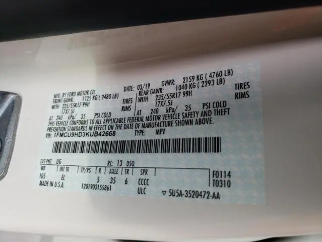 2019 FORD ESCAPE SEL  