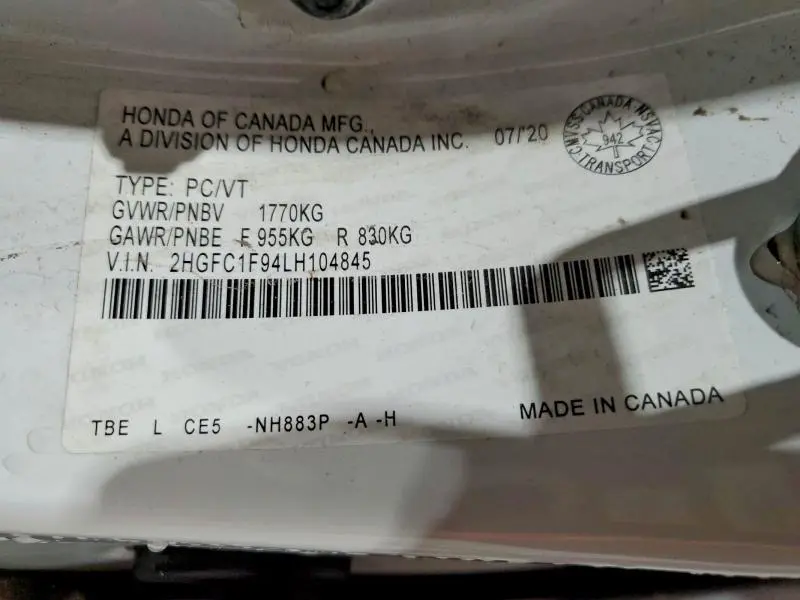 2020 HONDA CIVIC   