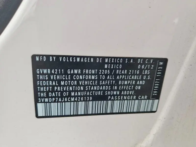 2012 VOLKSWAGEN JETTA SE  