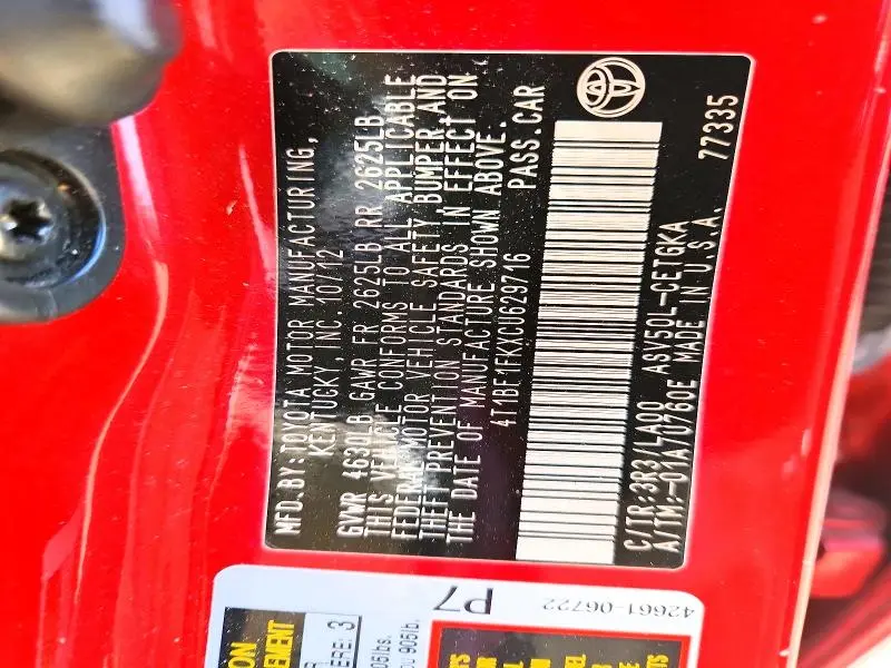 2012 TOYOTA CAMRY XLE  