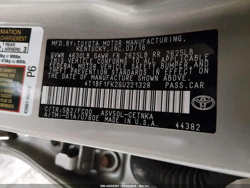 2016 TOYOTA CAMRY LE